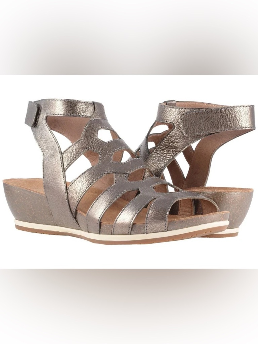 Dansko Valentina Pewter Milled Nappa Leather Sandal EU 39 US 8.5 Gladiator Wedge